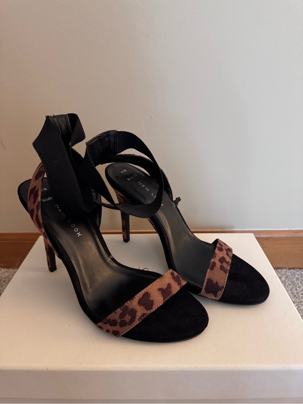 New Look Black Heels with Leopard-Print Straps
